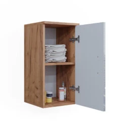 Badschrank "Irma" Eiche/Weiß Hochglanz 30 X 59 Cm Mit Regal Vicco -Möbel Store 20240305 m5717 07 ol