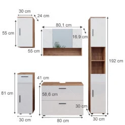 Badmöbel Set "Irma" Eiche/Weiß Hochglanz 5 Teile Vicco 11 Badmöbel Set "Irma" Eiche/Weiß Hochglanz 5 Teile Vicco -Möbel Store 20240305 m5925 03 ol