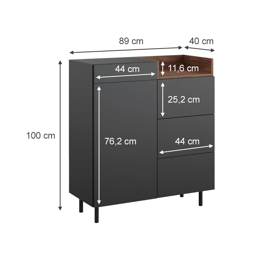 Sideboard "Anika" Anthrazit/Nussbaum 89 X 100 Cm Vicco 5 Sideboard "Anika" Anthrazit/Nussbaum 89 X 100 Cm Vicco – Bild 3