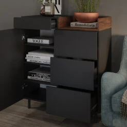 Sideboard "Anika" Anthrazit/Nussbaum 89 X 100 Cm Vicco 13 Sideboard "Anika" Anthrazit/Nussbaum 89 X 100 Cm Vicco -Möbel Store 5905 05 ol