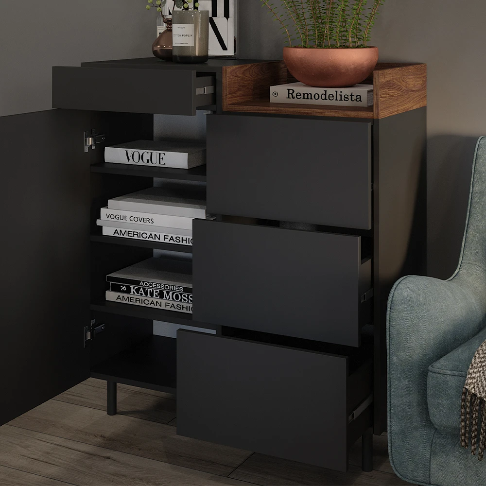 Sideboard "Anika" Anthrazit/Nussbaum 89 X 100 Cm Vicco 7 Sideboard "Anika" Anthrazit/Nussbaum 89 X 100 Cm Vicco – Bild 5