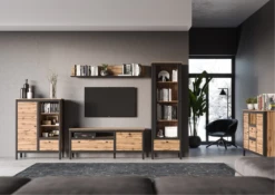 Vitrinenschrank "Lost" Eiche/Schwarz 62 X 193 Cm OK-Living -Möbel Store DS 1281 MBO 5