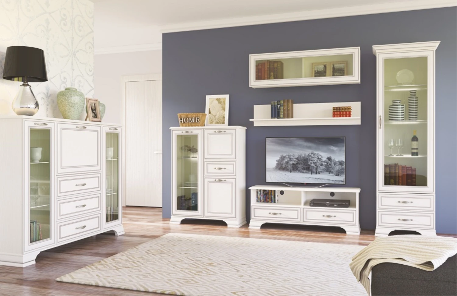 Vitrinenschrank "Tifosi" Weiß 69 X 212 Cm OK-Living 4 Vitrinenschrank "Tifosi" Weiß 69 X 212 Cm OK-Living – Bild 2