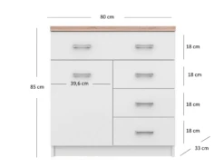 Sideboard "Tomi" Weiß/Sonoma 80 X 85 Cm Mit Schubladen OK-Living -Möbel Store DS 1529 MBO 2