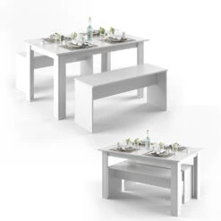 Esstisch Set "Sentio" Weiß 90 X 140 Cm Mit 2 Bänken Vicco -Möbel Store m1100 07 ol