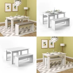 Esstisch Set "Sentio" Weiß 90 X 140 Cm Mit 2 Bänken Vicco -Möbel Store m1100 08 ol
