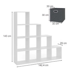 Treppenregal Weiß 142,4 X 143 Cm Mit 6 Faltboxen Vicco -Möbel Store m1105 fb 03 ol