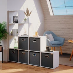 Treppenregal Weiß 142,4 X 143 Cm Mit 6 Faltboxen Vicco -Möbel Store m1105 fb 04 ol