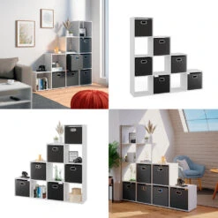Treppenregal Weiß 142,4 X 143 Cm Mit 6 Faltboxen Vicco -Möbel Store m1105 fb 08 ol