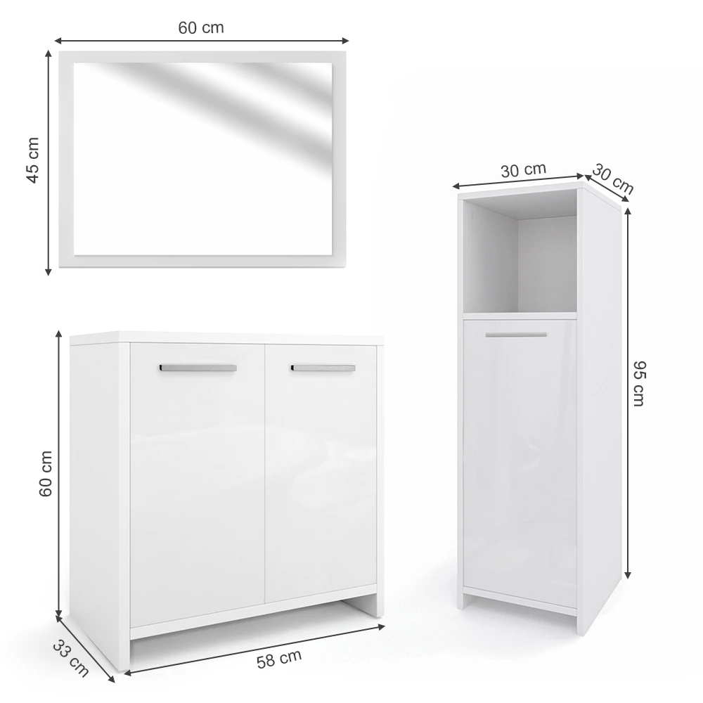 Badmöbel Set "Kiko" Weiß Hochglanz 3 Teile Vicco 5 Badmöbel Set "Kiko" Weiß Hochglanz 3 Teile Vicco – Bild 3