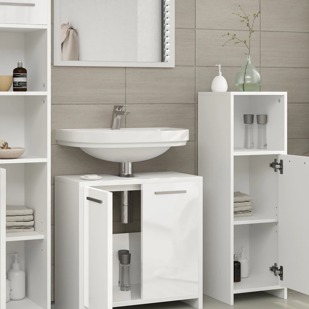 Badmöbel Set "Kiko" Weiß Hochglanz 3 Teile Vicco 7 Badmöbel Set "Kiko" Weiß Hochglanz 3 Teile Vicco – Bild 5