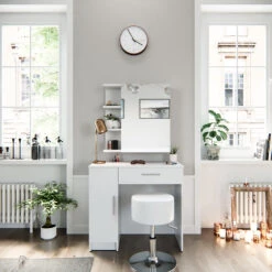 Schminktisch "Fynnia" Weiß 80.2 Cm Mit Hocker Vicco -Möbel Store m1267 hw 04 ol