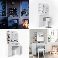 Schminktisch "Fynnia" Weiß 80.2 Cm Mit Hocker Vicco -Möbel Store m1267 hw 08 ol