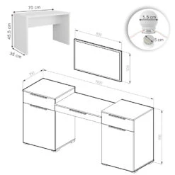 Schminktisch "Lilli" Weiß Hochglanz 190 Cm Mit LED Beleuchtung Und Bank Vicco -Möbel Store m1346 bw l 03 ol