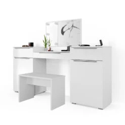 Schminktisch "Lilli" Weiß Hochglanz 190 Cm Mit LED Beleuchtung Und Bank Vicco -Möbel Store m1346 bw l 07 ol