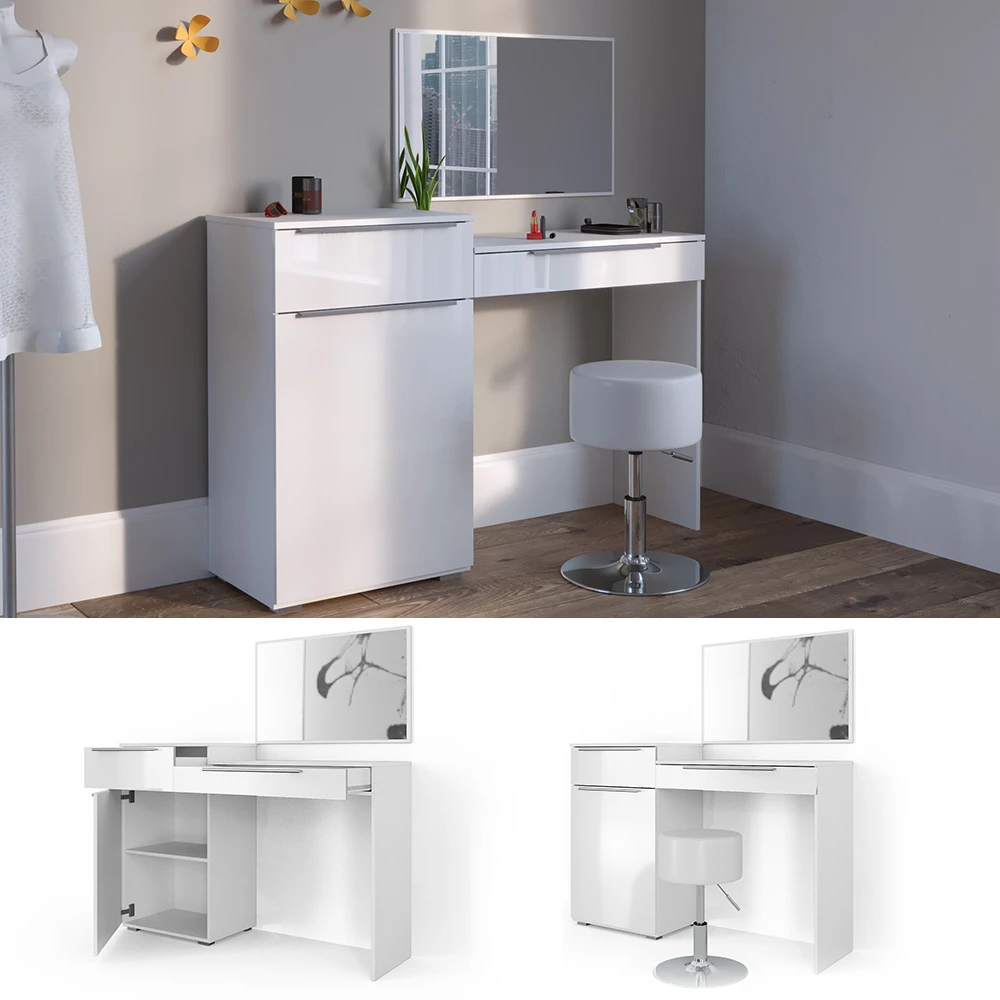 Schminktisch "Lilli" Weiß Hochglanz 135 Cm Mit Hocker Vicco 4 Schminktisch "Lilli" Weiß Hochglanz 135 Cm Mit Hocker Vicco – Bild 2