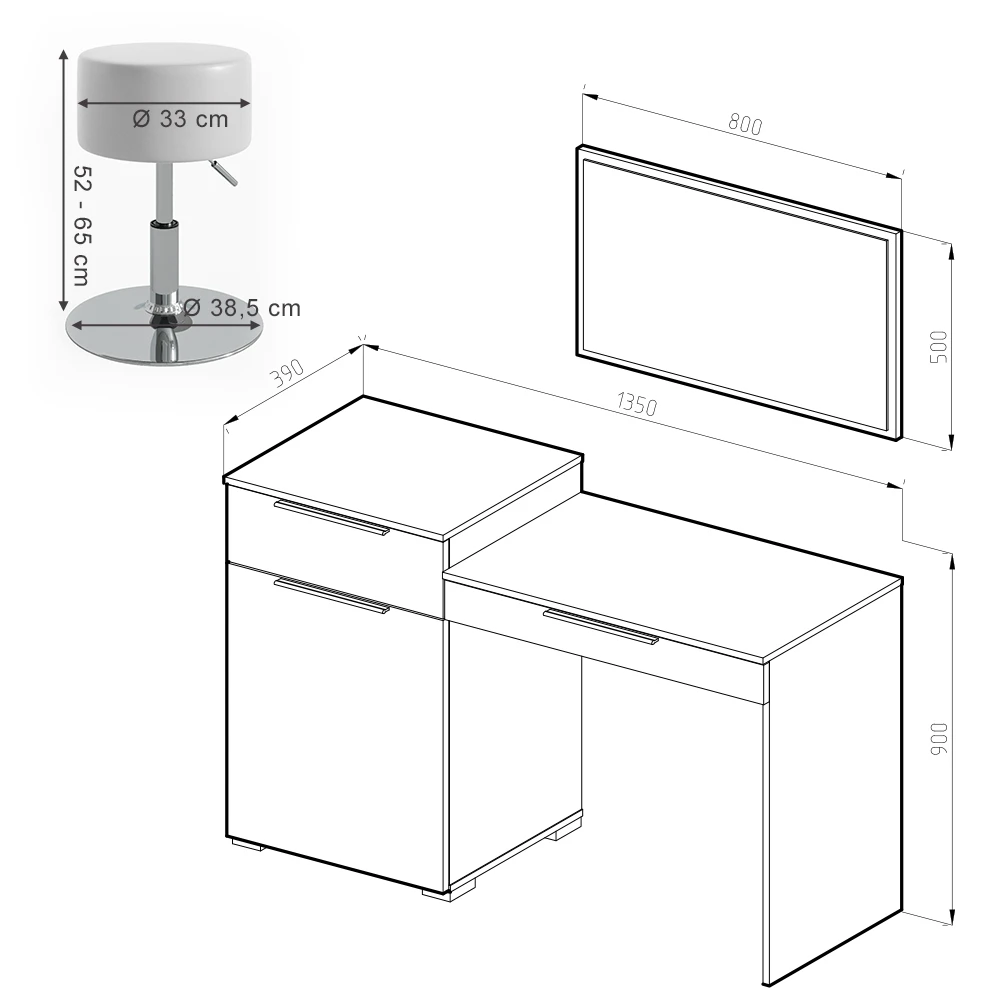 Schminktisch "Lilli" Weiß Hochglanz 135 Cm Mit Hocker Vicco 5 Schminktisch "Lilli" Weiß Hochglanz 135 Cm Mit Hocker Vicco – Bild 3
