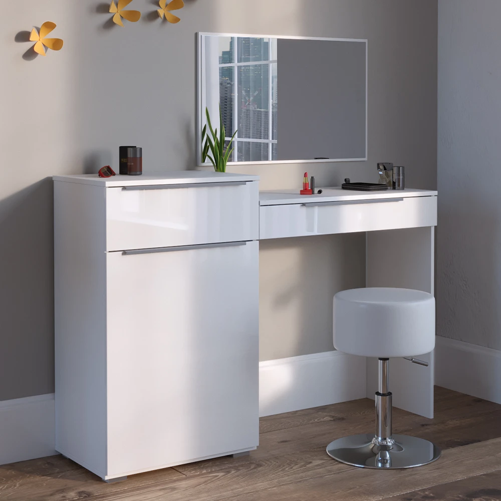 Schminktisch "Lilli" Weiß Hochglanz 135 Cm Mit Hocker Vicco 6 Schminktisch "Lilli" Weiß Hochglanz 135 Cm Mit Hocker Vicco – Bild 4