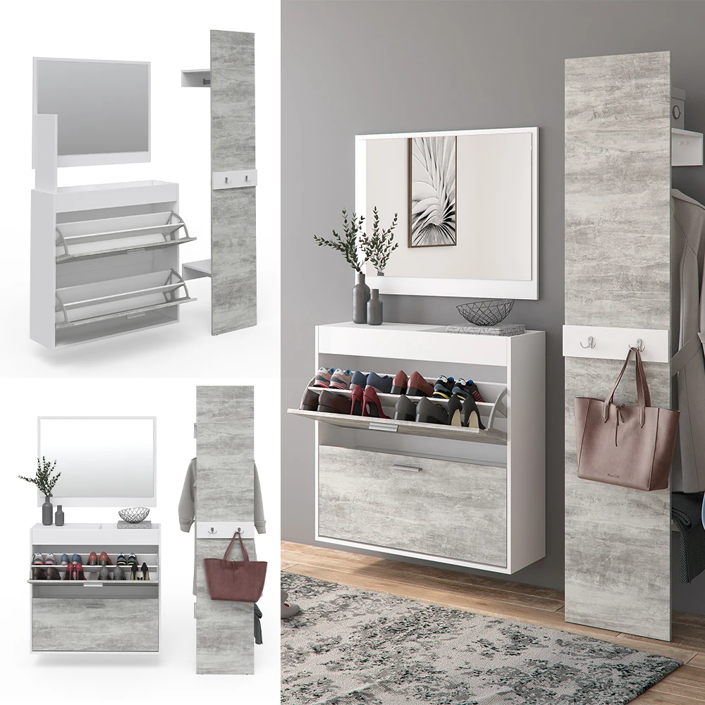 Garderobe "SanRemo" Beton/Weiß X Cm 3 Teile Vicco 4 Garderobe "SanRemo" Beton/Weiß X Cm 3 Teile Vicco – Bild 2