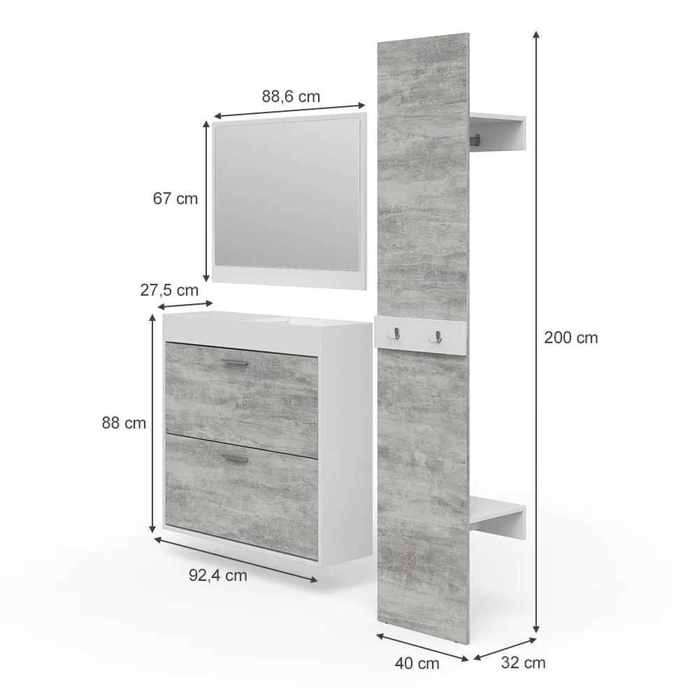 Garderobe "SanRemo" Beton/Weiß X Cm 3 Teile Vicco 5 Garderobe "SanRemo" Beton/Weiß X Cm 3 Teile Vicco – Bild 3