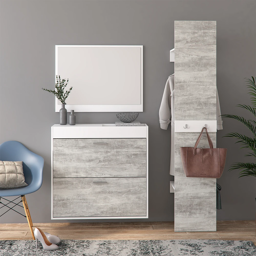 Garderobe "SanRemo" Beton/Weiß X Cm 3 Teile Vicco 6 Garderobe "SanRemo" Beton/Weiß X Cm 3 Teile Vicco – Bild 4