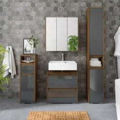 Waschtischunterschrank „Majest" Nussbraun/Anthrazit Hochglanz Vicco -Möbel Store m1800 04 ol