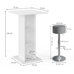 Bartisch Set "Rodeo" Beton/Weiß 70 X 70 Cm Mit 2 Barhockern Vicco -Möbel Store m1842 hg 03 ol