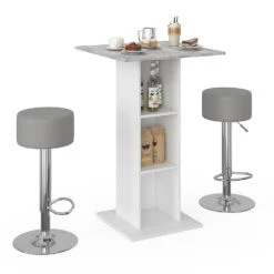 Bartisch Set "Rodeo" Beton/Weiß 70 X 70 Cm Mit 2 Barhockern Vicco -Möbel Store m1842 hg 07 ol