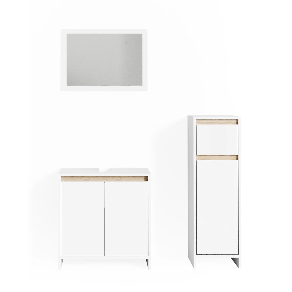 Badmöbel Set "Emma" Weiß/Sonoma 3 Teile, Mit Midischrank Vicco 3 Badmöbel Set "Emma" Weiß/Sonoma 3 Teile, Mit Midischrank Vicco