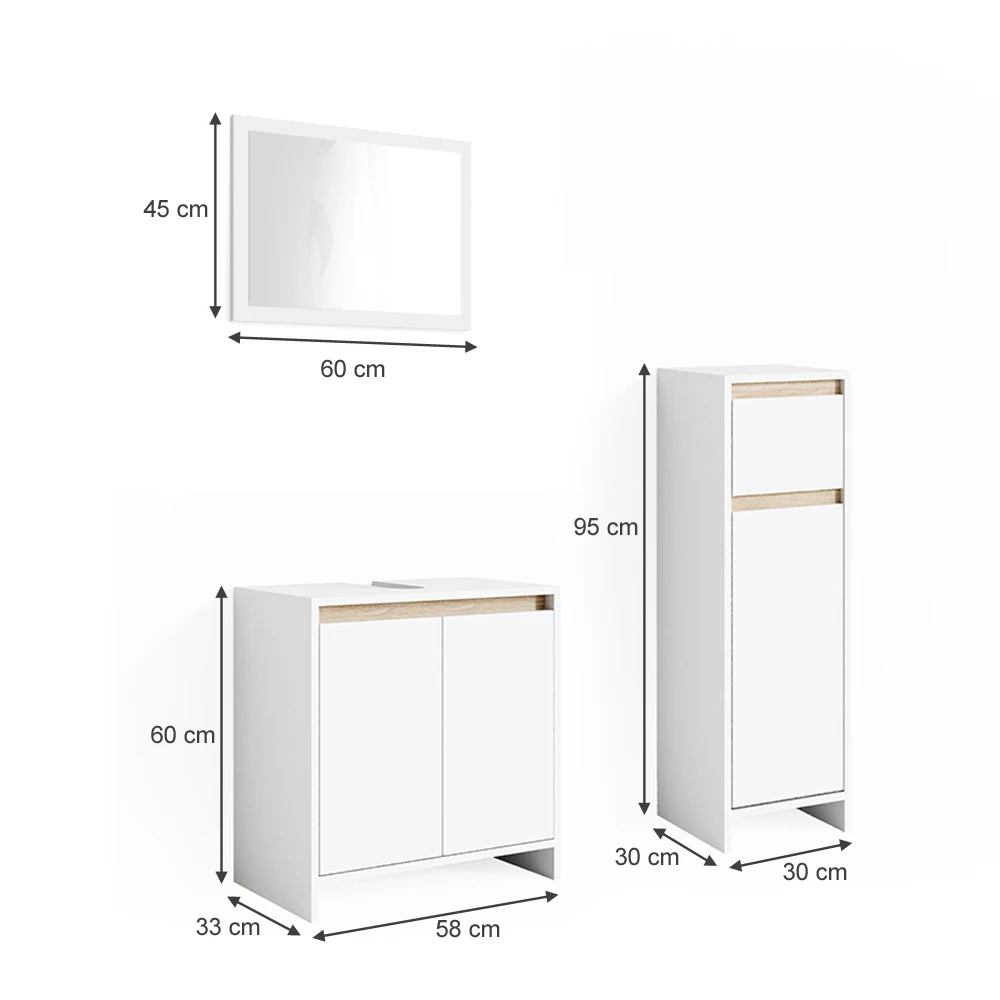 Badmöbel Set "Emma" Weiß/Sonoma 3 Teile, Mit Midischrank Vicco 5 Badmöbel Set "Emma" Weiß/Sonoma 3 Teile, Mit Midischrank Vicco – Bild 3