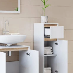 Badmöbel Set "Emma" Weiß/Sonoma 3 Teile, Mit Midischrank Vicco 14 Badmöbel Set "Emma" Weiß/Sonoma 3 Teile, Mit Midischrank Vicco -Möbel Store m1858 05 ol