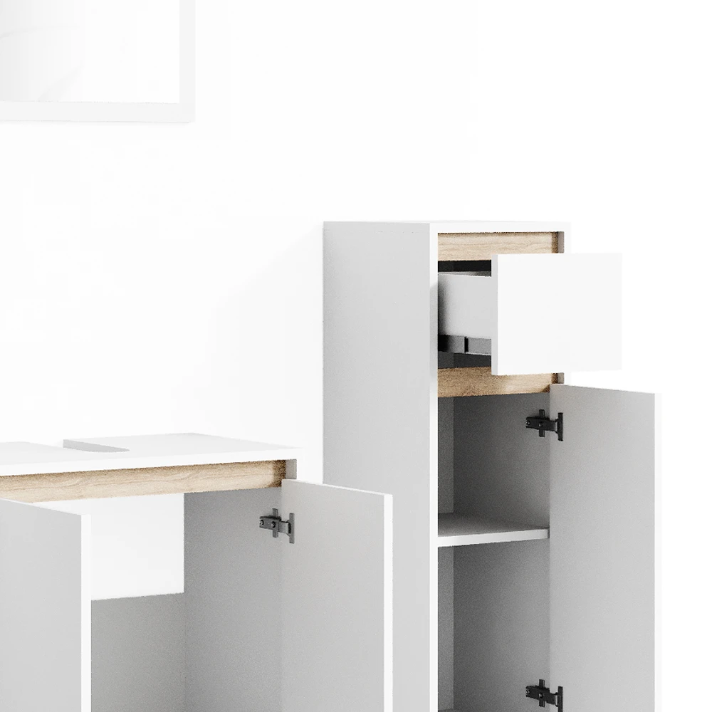 Badmöbel Set "Emma" Weiß/Sonoma 3 Teile, Mit Midischrank Vicco 8 Badmöbel Set "Emma" Weiß/Sonoma 3 Teile, Mit Midischrank Vicco – Bild 6