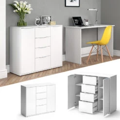 Sideboard "Leon" Weiß 100 X 84 Cm Vicco -Möbel Store m1943 02 ol