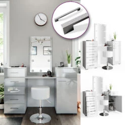 Schminktisch "Zoe" Weiß 140 Cm Mit LED Beleuchtung Und Hocker Vicco -Möbel Store m2106 hw l 02 ol