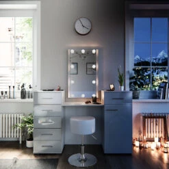 Schminktisch "Zoe" Weiß 140 Cm Mit LED Beleuchtung Und Hocker Vicco -Möbel Store m2106 hw l 04 ol