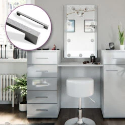 Schminktisch "Zoe" Weiß 140 Cm Mit LED Beleuchtung Und Hocker Vicco -Möbel Store m2106 hw l 05 ol