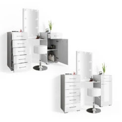 Schminktisch "Zoe" Weiß 140 Cm Mit LED Beleuchtung Und Hocker Vicco -Möbel Store m2106 hw l 07 ol
