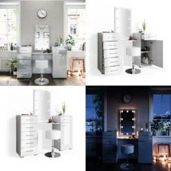 Schminktisch "Zoe" Weiß 140 Cm Mit LED Beleuchtung Und Hocker Vicco -Möbel Store m2106 hw l 08 ol