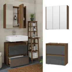 Badmöbelset "Majest" Nussbraun/Anthrazit Hochglanz 2er Set Vicco -Möbel Store m2112 02 ol