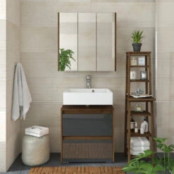 Badmöbelset "Majest" Nussbraun/Anthrazit Hochglanz 2er Set Vicco -Möbel Store m2112 04 ol