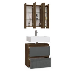 Badmöbelset "Majest" Nussbraun/Anthrazit Hochglanz 2er Set Vicco -Möbel Store m2112 07 ol