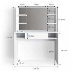 Schminktisch "Daenerys" Weiß 100 Cm Vicco 12 Schminktisch "Daenerys" Weiß 100 Cm Vicco -Möbel Store m2310 03 ol