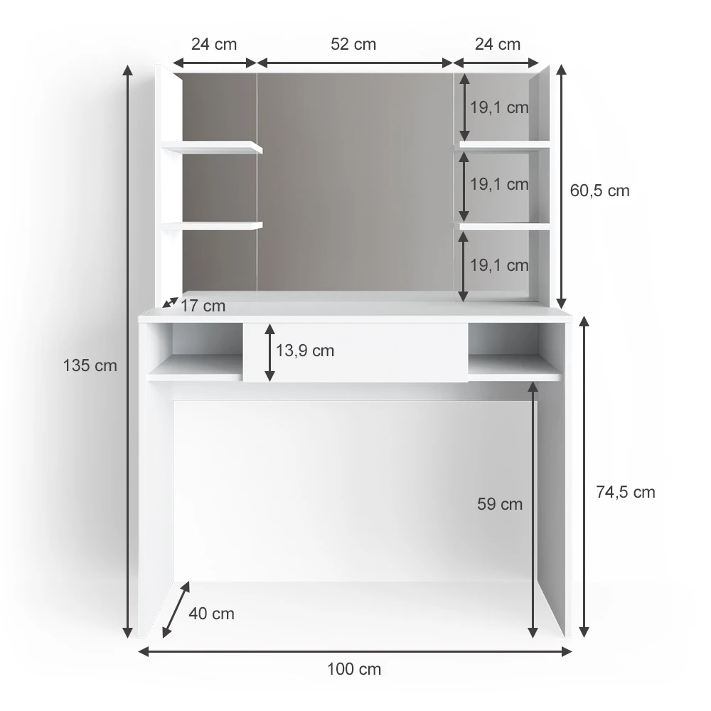 Schminktisch "Daenerys" Weiß 100 Cm Vicco 5 Schminktisch "Daenerys" Weiß 100 Cm Vicco – Bild 3