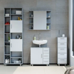 Badschrank "Ilias" Beton/Weiß 30 X 95 Cm Vicco -Möbel Store m2388 04 ol