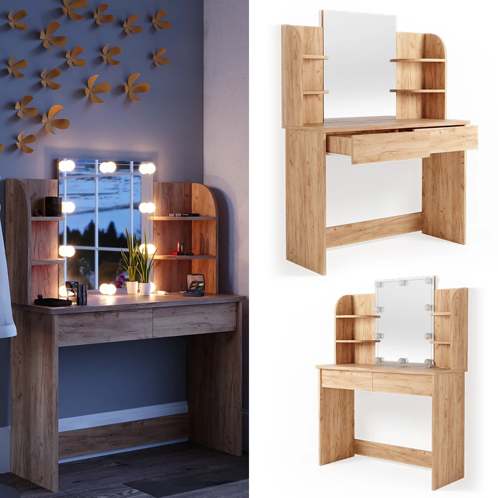 Schminktisch "Charlotte" Goldkraft Eiche 108 Cm Mit LED Beleuchtung Vicco 4 Schminktisch "Charlotte" Goldkraft Eiche 108 Cm Mit LED Beleuchtung Vicco – Bild 2