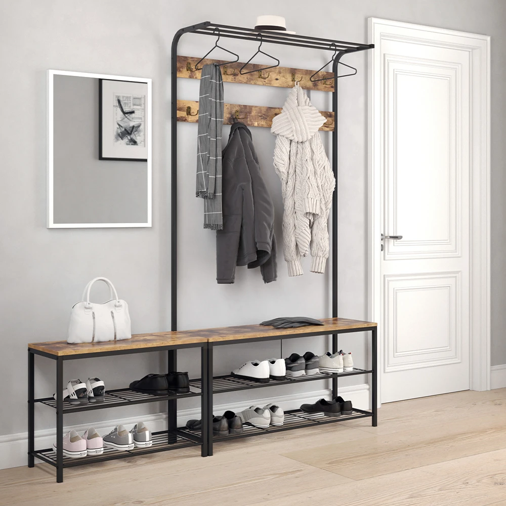 Schuhbank "Fyrk" Eiche Rustikal/Schwarz 70 X 51.5 Cm Vicco 6 Schuhbank "Fyrk" Eiche Rustikal/Schwarz 70 X 51.5 Cm Vicco – Bild 4