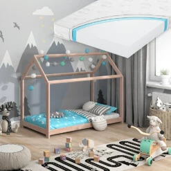 Hausbett "Wiki" Naturholz 80x160 Cm Mit Matratze Vitalispa -Möbel Store m2531 m 04 ol