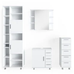 Badmöbel Set "Ilias" Weiß 4 Teile, Mit Hochschrank Vicco