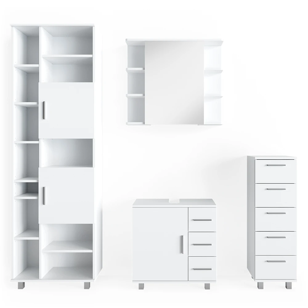 Badmöbel Set "Ilias" Weiß 4 Teile, Mit Hochschrank Vicco 3 Badmöbel Set "Ilias" Weiß 4 Teile, Mit Hochschrank Vicco