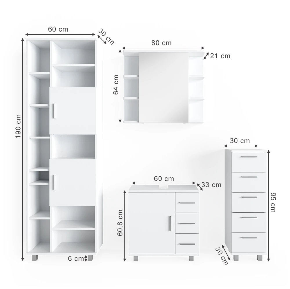 Badmöbel Set "Ilias" Weiß 4 Teile, Mit Hochschrank Vicco 5 Badmöbel Set "Ilias" Weiß 4 Teile, Mit Hochschrank Vicco – Bild 3
